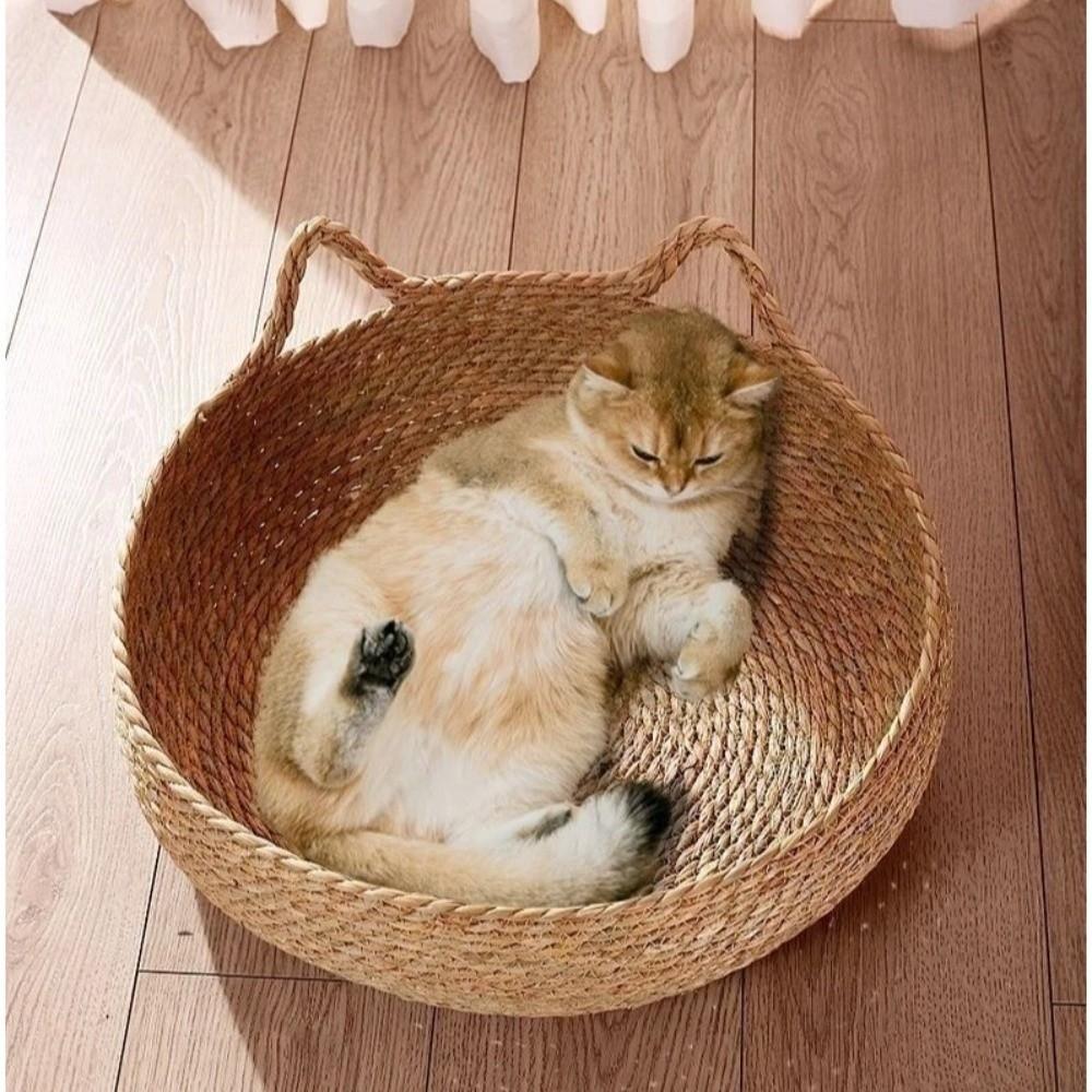 With Warm Pad Braided Cat Bed Rattan Weaving Vine Weave Cat Nest New Pet Sleeping Mat Pet Supplies