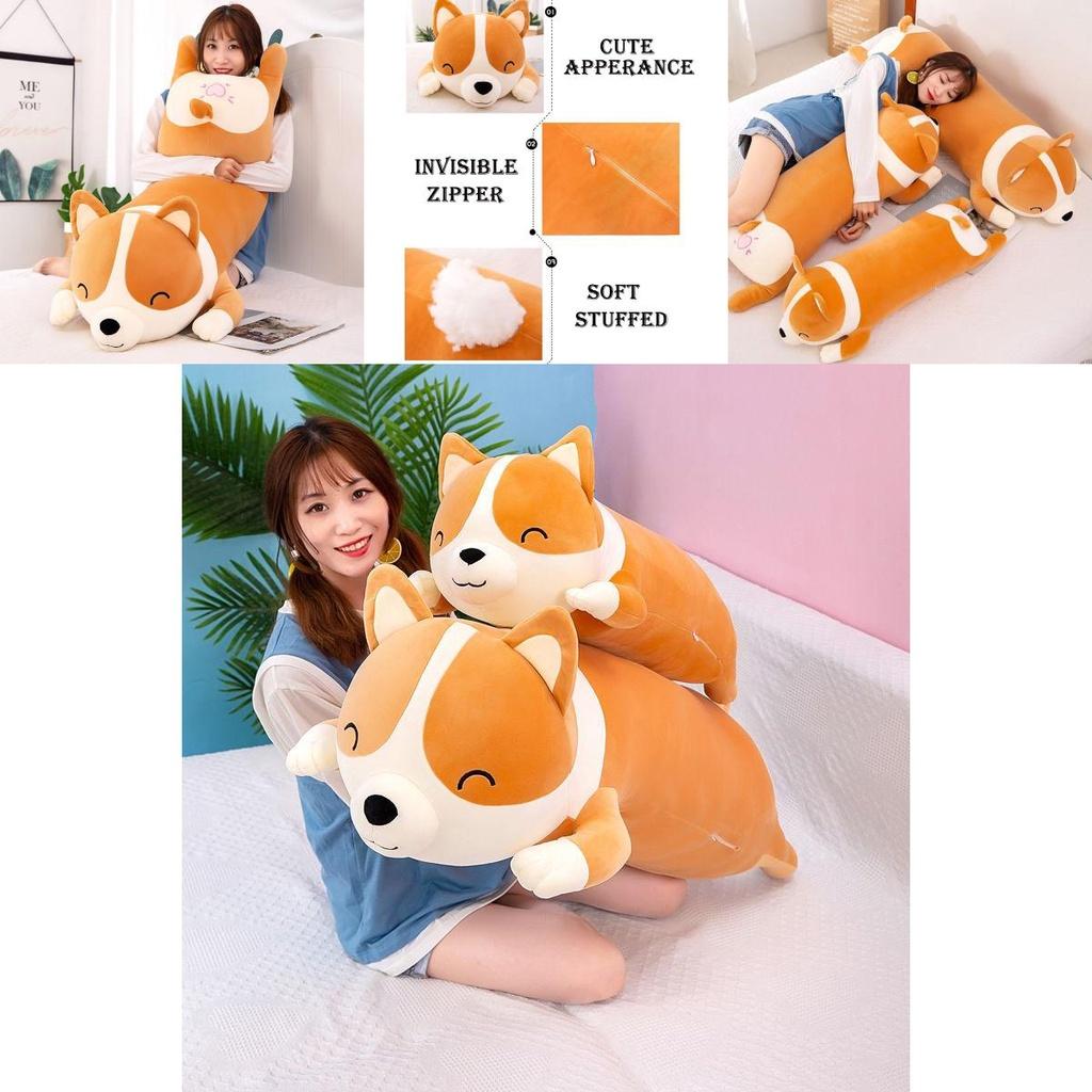 Long Corgi Plush Toys Throw Pillow Cushion Soft Stuffed Animal Doll For Xmas Birthday Gift