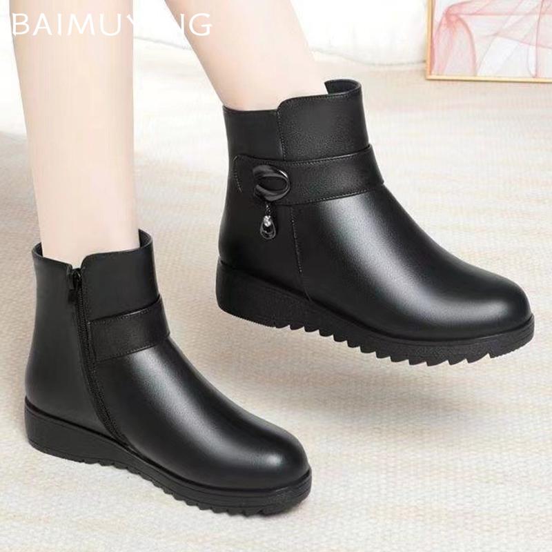 Platform Women Ankle Boots Flats Fashion Leather Shoes Woman 2025 Trend Winter Designer Brand Cozy Walking Casual Zapatos Mujer