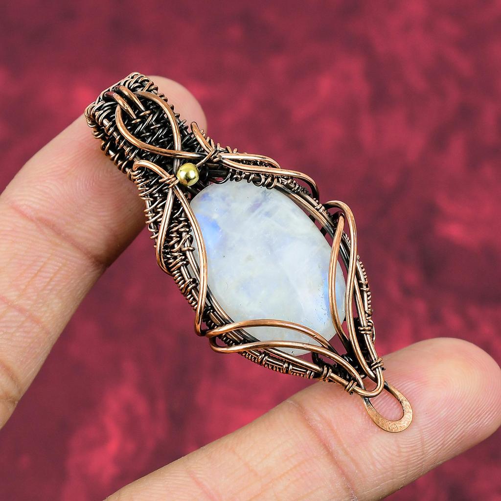 Rainbow Moonstone Pendant Copper Wire Wrapped Pendant Gemstone Handmade Jewelry Stylish Pendant Antique Copper Wire Jewelry Engagement Gifts