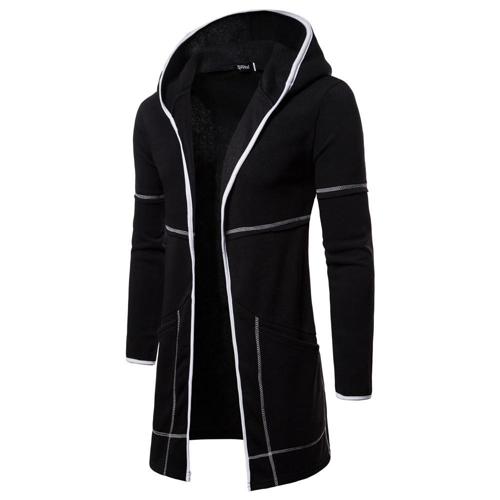 Fashion Mens Hooded Solid Trench Coat Jacket Cardigan Long Sleeve Outwear Blouse