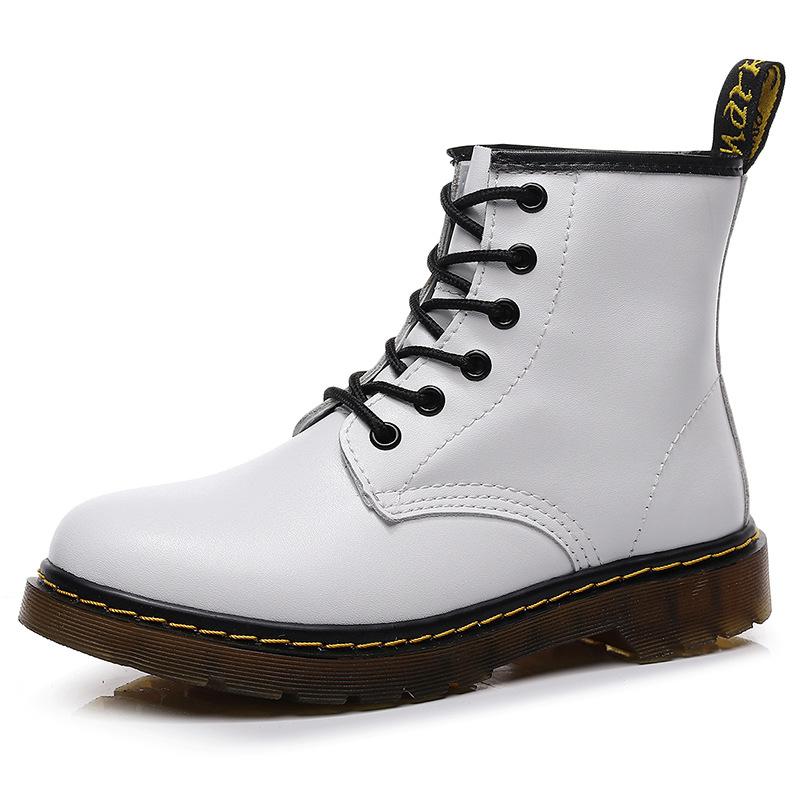 

White soft leather Martin boots women s classic 6-hole short boots leather lace-up locomotive boots men 35 белый