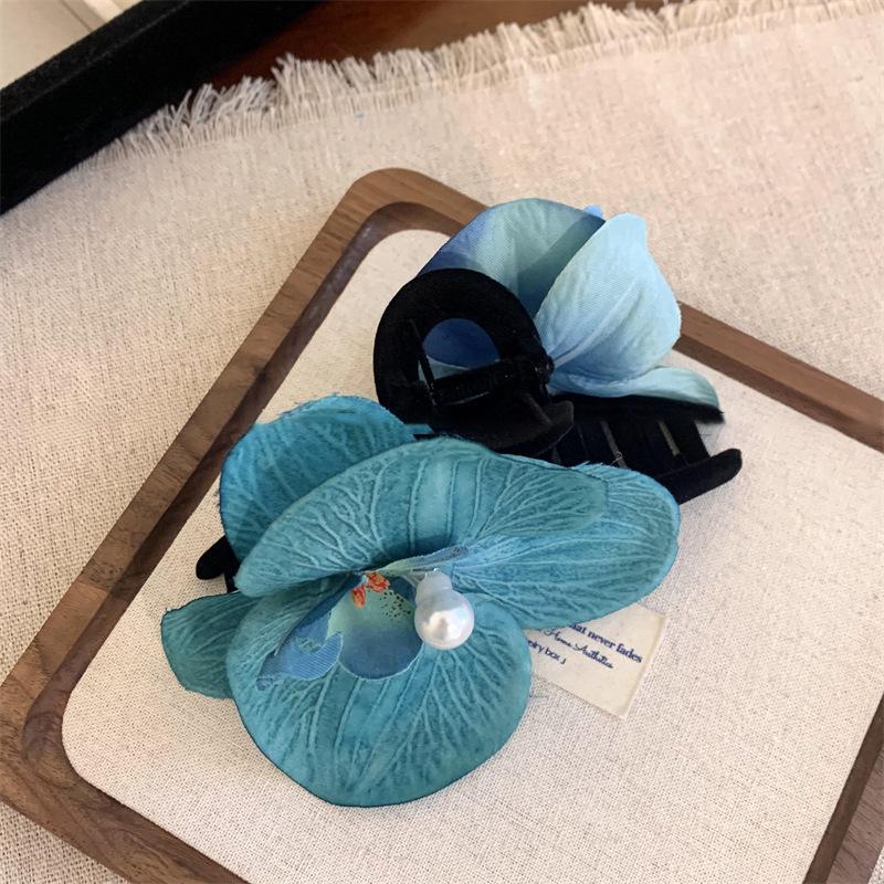 Early Spring New Fresh Silk Butterfly Orchid Pearl Flower Grab Clip Large Back Of Head Shark Girl Hair Accessories
