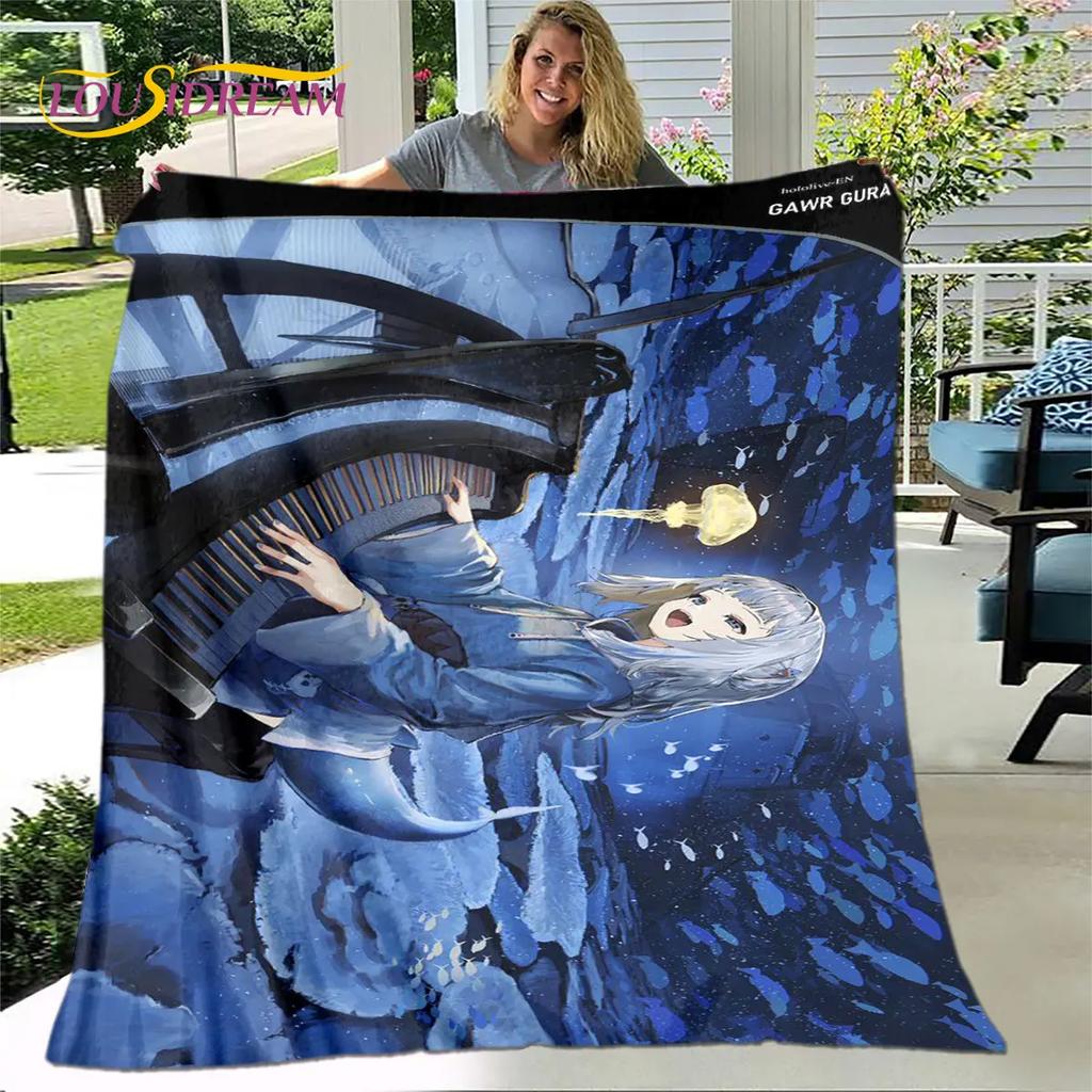 Cute Gawr Gura Hololive Anime Soft Plush Blanket,Flannel Blanket Throw Blanket for Living Room Bedroom Bed Sofa Picnic Cover Kid