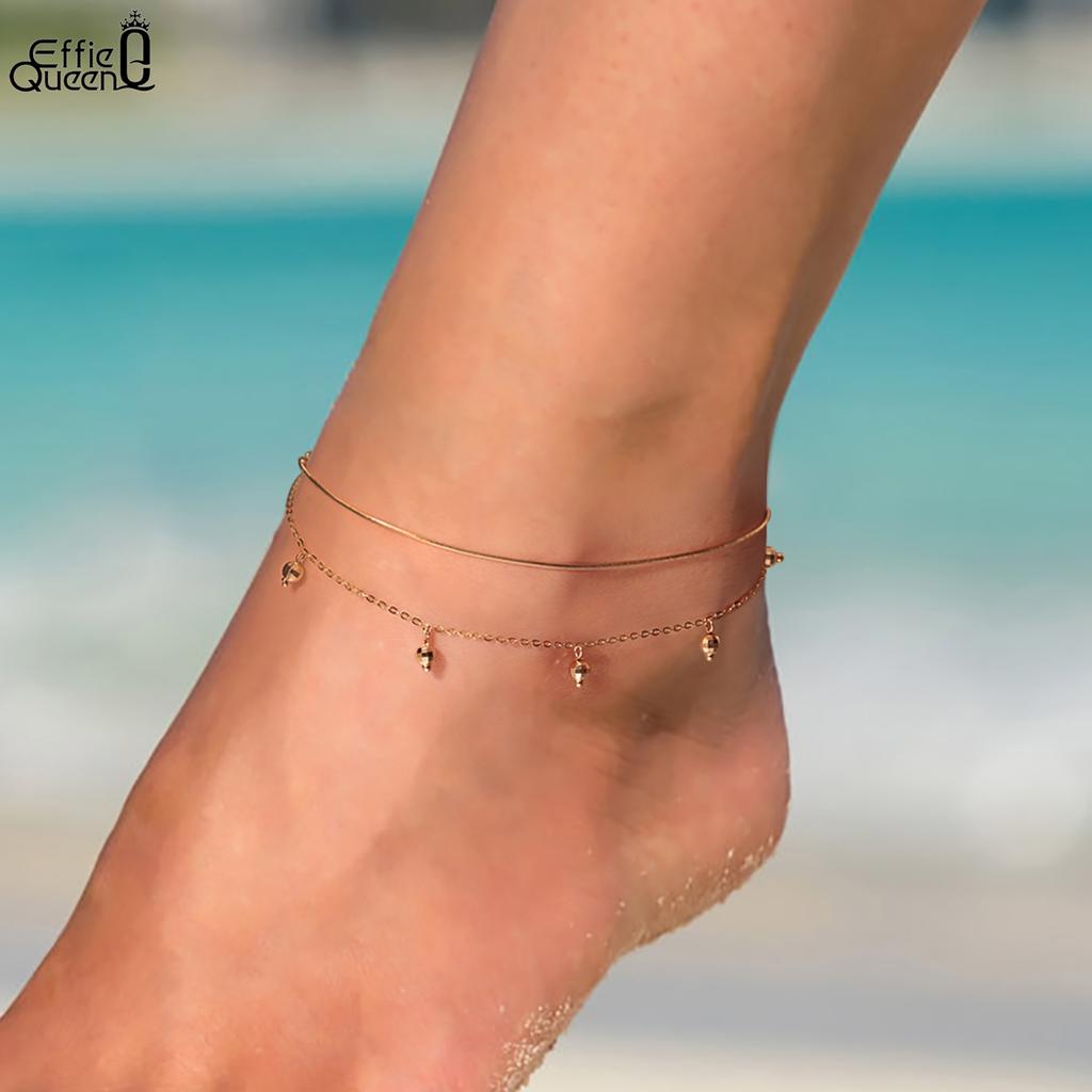 EFFIE QUEEN 925 Pure Silver14k Gold 1mm Round Snake Chain Anklet Simple Jewelry for Women Wedding Party Celebration Gift SA23