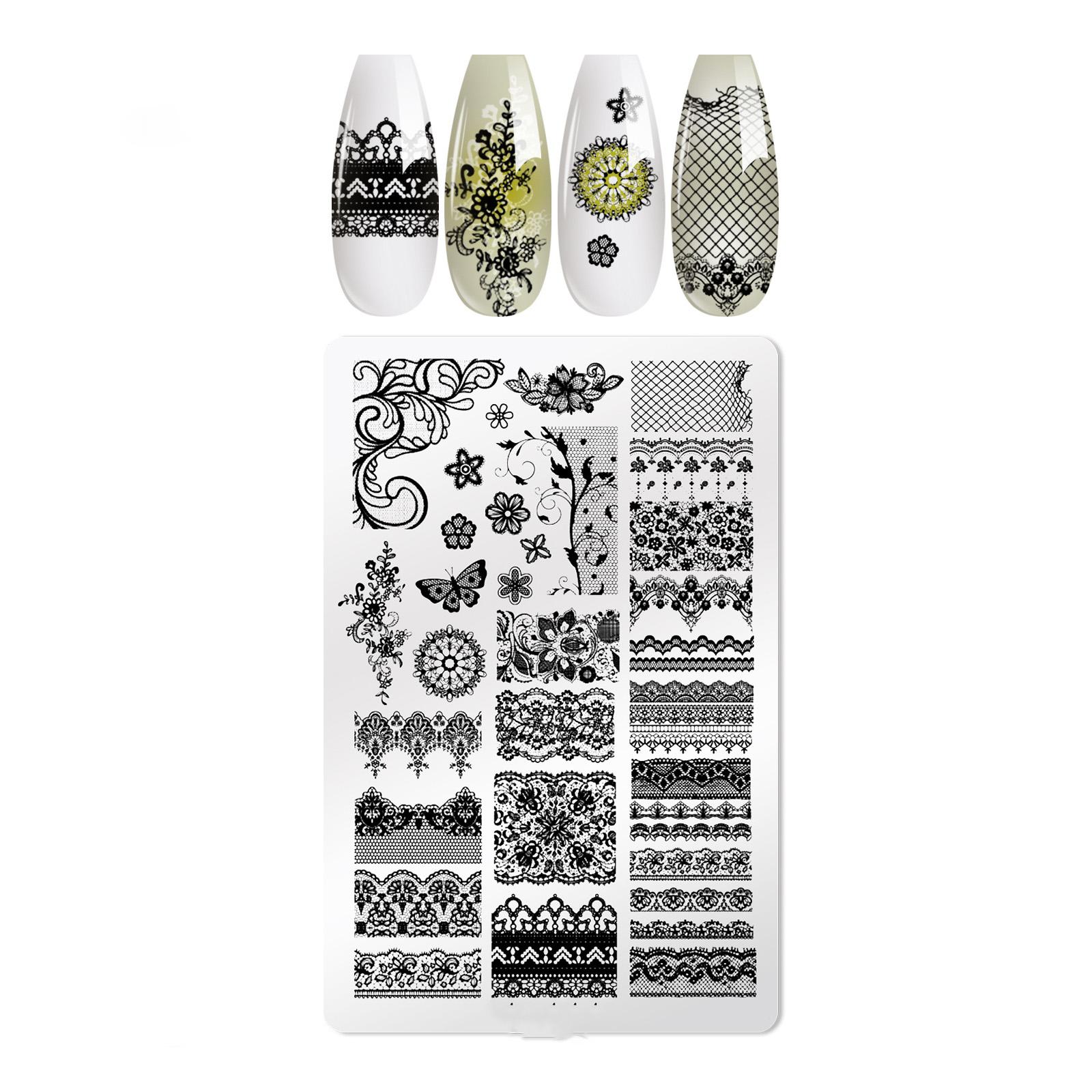 

Пластина для стемпинга ногтей, шаблоны для нейл-арта, кружевные цветочные пластины для нейл-арта для DIY украшений для нейл-арта, пластины для стемпинга нейл-арта 4