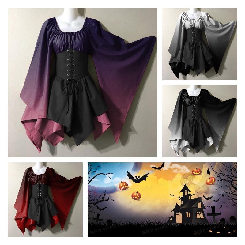 Fantasia de Performance de Halloween Nova Europeia e Americana para Mulheres Vestido Renascentista Medieval Gótico Cosplay Vestido de Palco