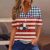 Women's Fashion Casual Independence Day Print V-Neck Short Sleeve Button-Up T-Shirt Top