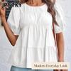 JPNTKY Women's Fashion Casual Solid Color Print Short Sleeve O-Neck Blouses & Shirts