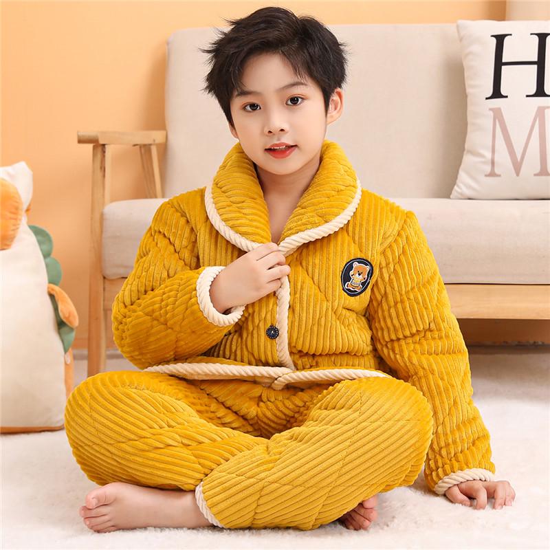 Dětské útulné pyžamo z křišťálového sametu - Silná prošívaná sada z korálového fleecu pro podzim a zimu