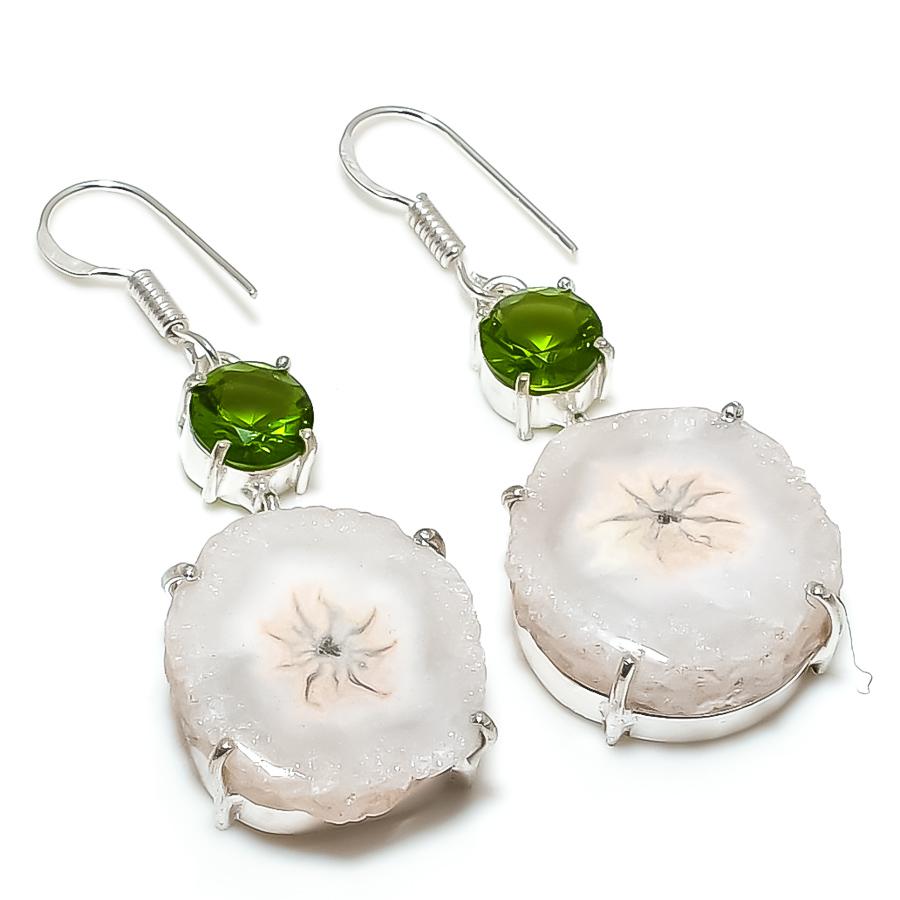 

Серьги из стерлингового серебра 925 пробы с натуральным солнечным кварцем и драгоценным камнем перидот, 2,05 дюйма e2U02