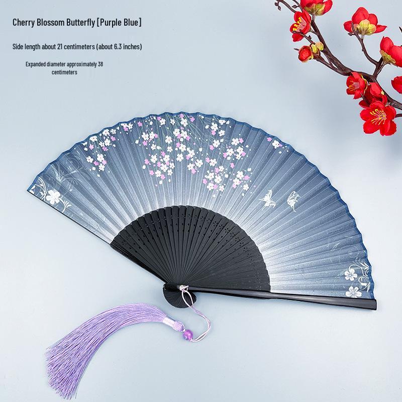 Portable Ancient Chinese Bamboo Folding Fan for Hanfu & Qipao - Gardenia Design