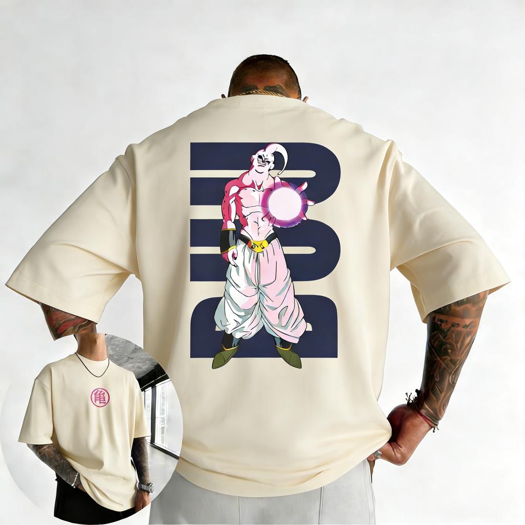 Dragon Ball Trendy Hot Items Anime Tshirt Summer New Majin Buu Front and Back Printed Men and Women Street Hiphop Casual Top