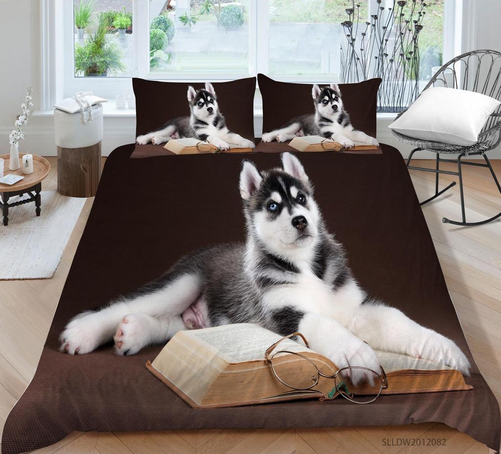 Animal Duvet Cover Sets with Pillowcase Pets Painting Microfiber Bedding Suit King Single Size Luxury Bedding Covers
