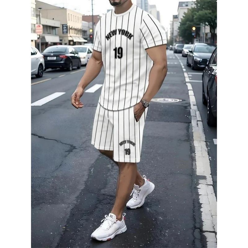 Summer Men's Comfortable and Breathable Digital Printed Round Neck T-shirt Shorts Set Suitable for Outdoor Leisure Sports