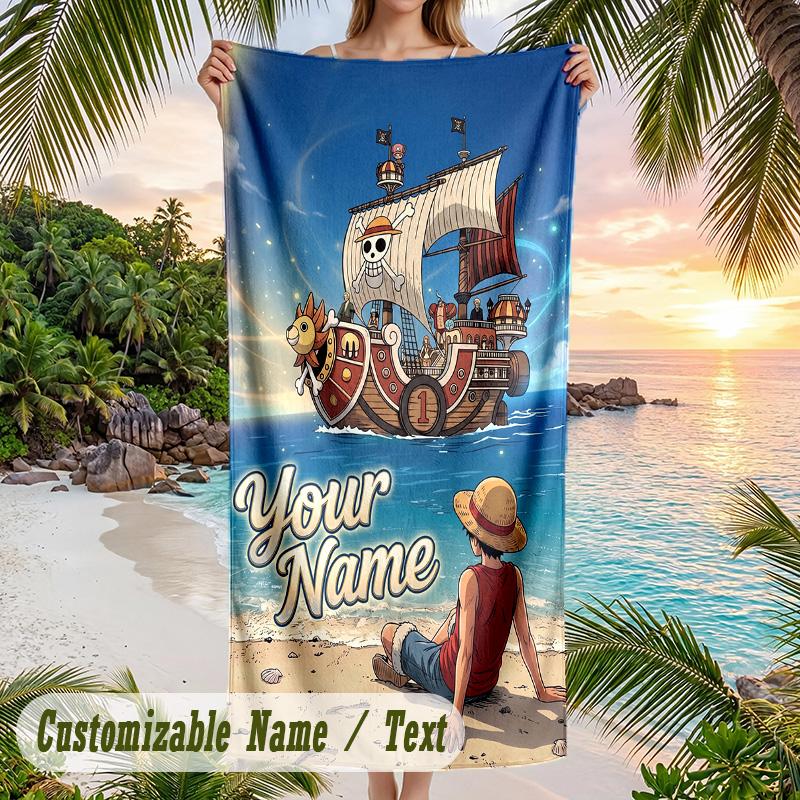 One Piece Beach Towel, Personalized Custom Name Text, Quick Dry Large Absorbent Towel For Beach Pool