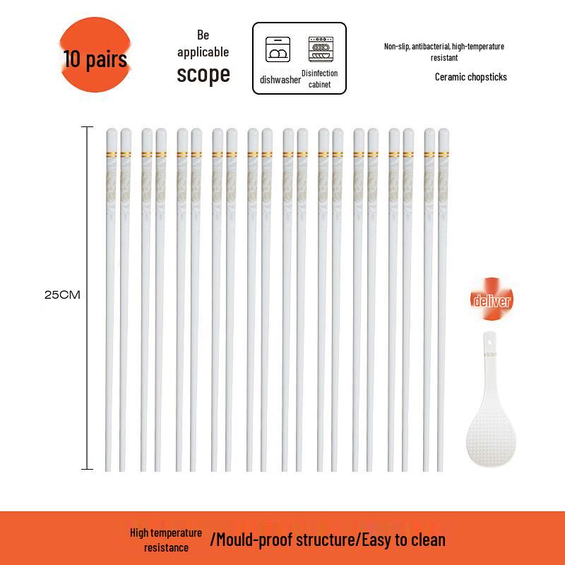Elegant Gold-Rim Ceramic Chopsticks Set (10 Pairs)
