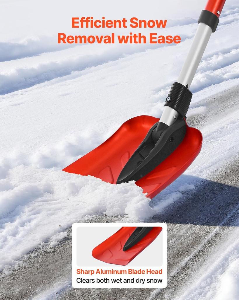 Snow Shovel for Driveway, 22cm Foldable Snow Shovel with D-shaped Handle, , 36-40 in Adjustable, Lightweight Aluminum Alloy Snows Removal Tool, Reduce