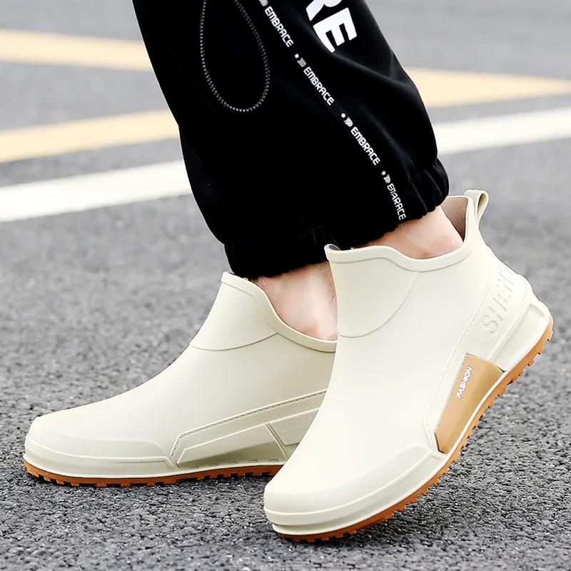 2026 men s rain boots anti-slip outdoor rain boots casual outdoor removable velvet short-tube work fishing rubber shoes 36 бежевый