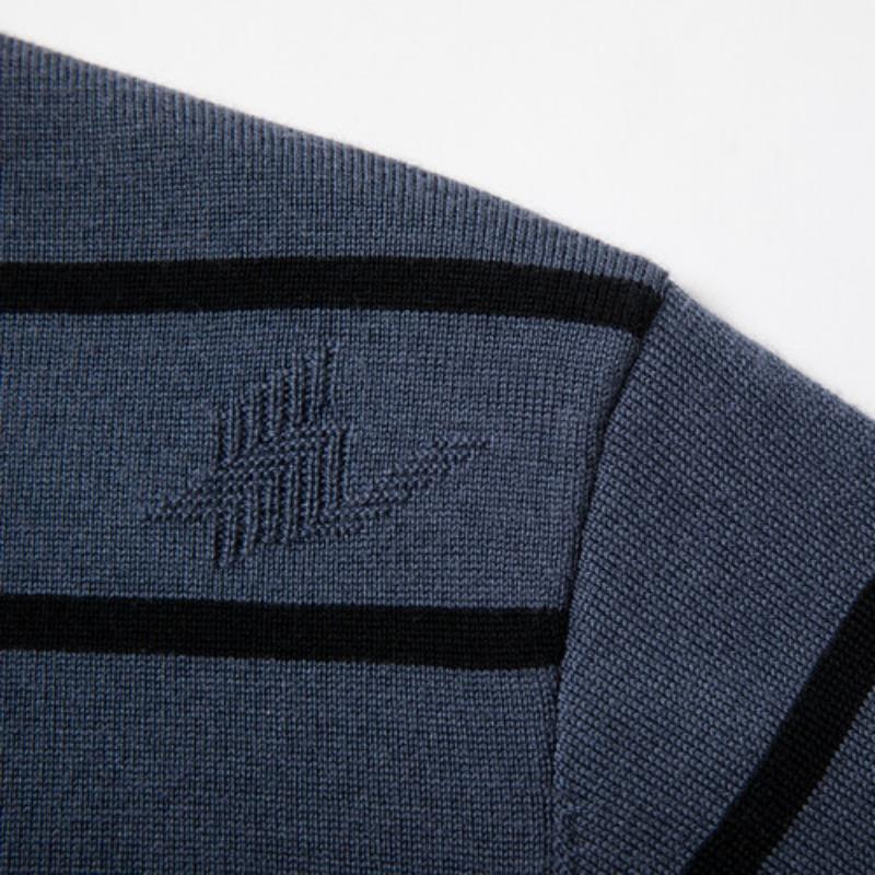 Herrenmode Lässiger Schafpullover Frühling und Herbst Neuer Wollpullover Herren Gestreift Halboher Kragen Gestricktes Unterhemd