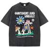 Confident And Unruly Mushroom Flowers Printed Washed T-Shirts Women Summer Cotton T Shirt Comfortable Loose Top Clothes