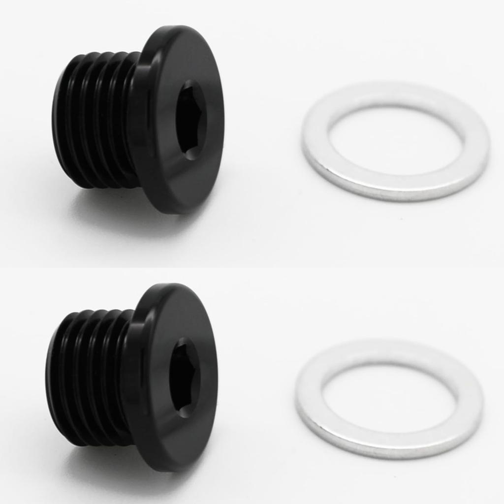 Multi-Purpose Aluminum Metric Thread Port Plug M10 x 1.25 Hex Plug with Crush Washer, Black, Pack of 2