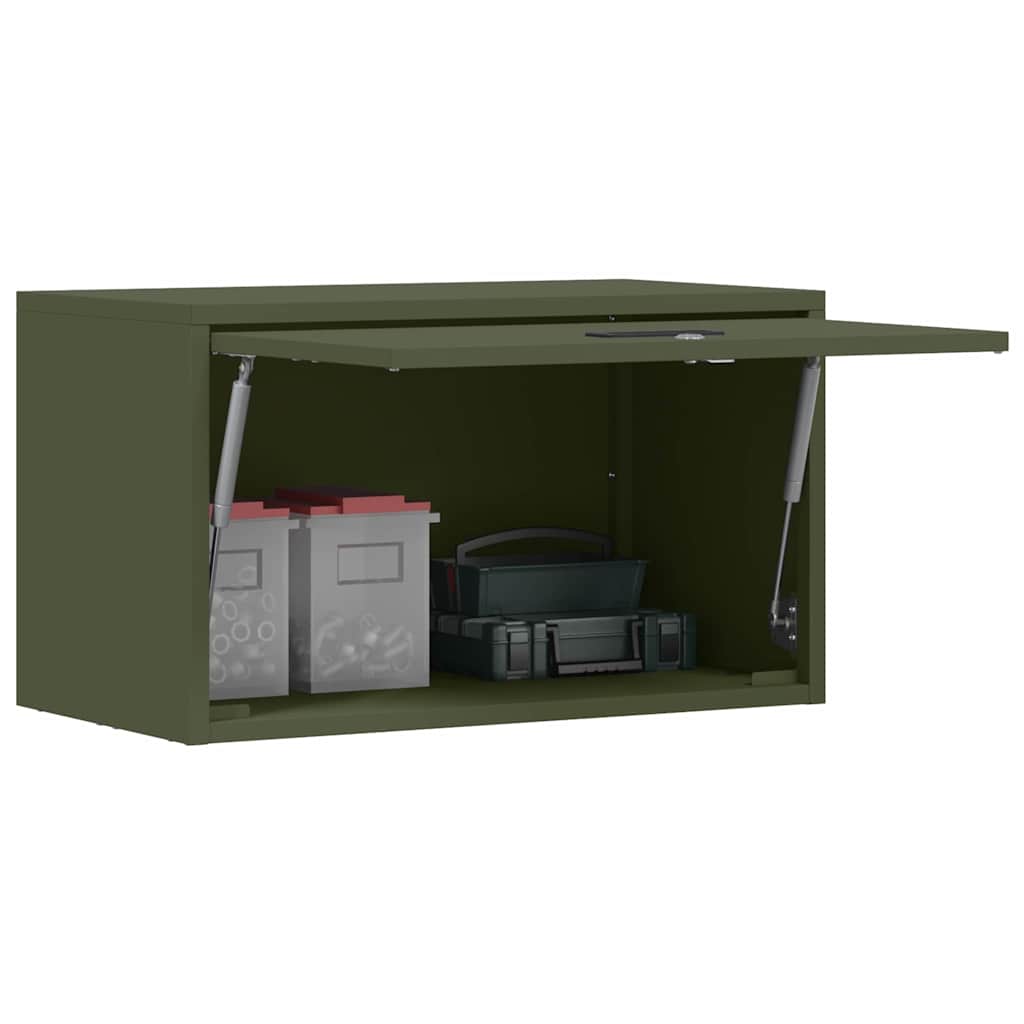 Wall Mounted Garage Cabinet with Gas Spring Door Olive Green