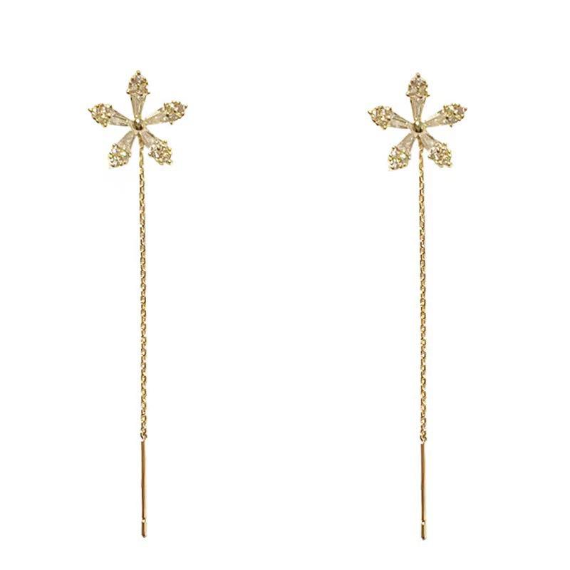 S925 Sterling Silver Micro-set Stud Earrings: 2024 Trendy Korean Style Long Elegant Earrings for Women.