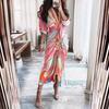 Wish summer long sleeve button short sleeve print dress long dress elegant