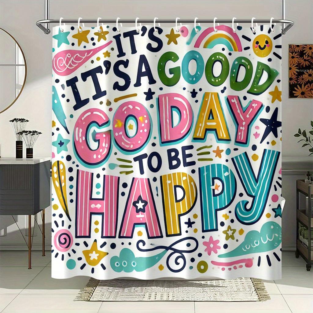 

Happy Day Shower Curtain - Colorful Motivational Quotes, Waterproof Fabric For Bathroom Decor, Perfect For Positive Vibes W60H190(CM)-1 Pcs