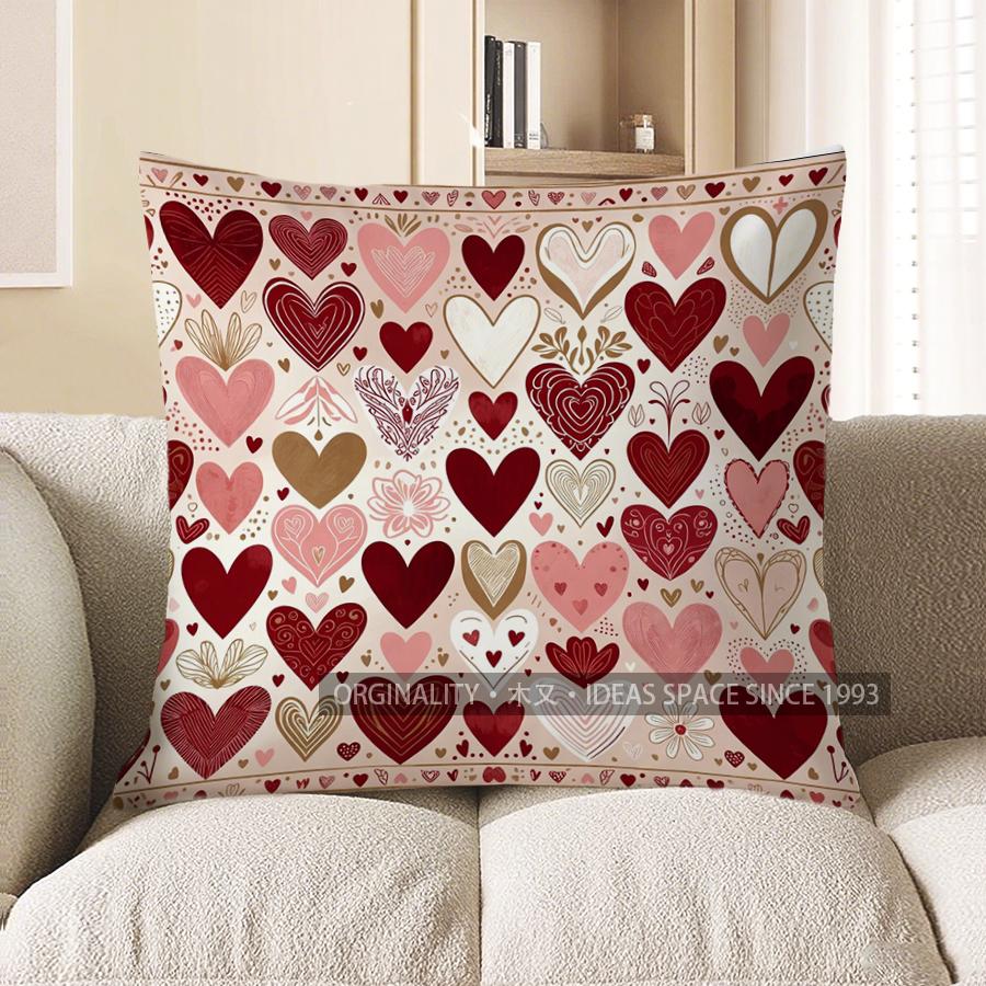 2D Heart-Patterned Cushion Covers For Romantic Decor Pattern Cushion Cover Suitable For Sofa Bedroom Car Pillow Cover