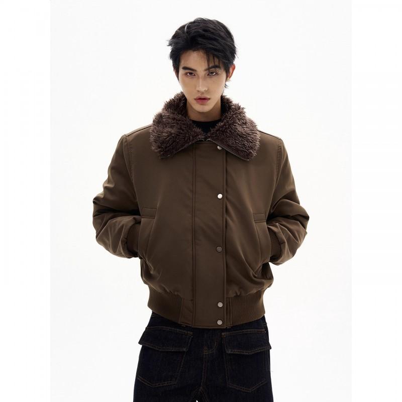 Winter Thickened Cotton Puffer Jacket With Faux Fur Collar Unisex Oversized Hoodless Coat Men Women
