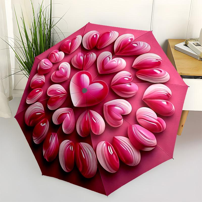 

1pc Heart Mandala Automatic Folding Umbrella - Portable Collapsible Design, 8-Rib Iron Frame, Durable Fabric yy251125056