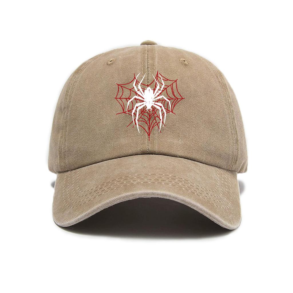 Top Water Washed Old Printed Baseball Cap Adult Versatile Hot Selling Spider Printed Water Washed Old Soft Top Sunshade Baseba