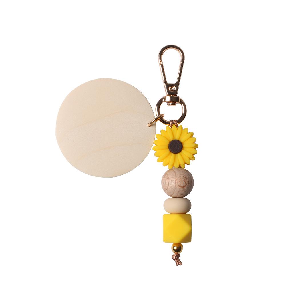 DIY Daisy Silicone Beaded Keyring Handmade Wood Beads Key Chain Ring Pendant Creative Custom Personalized Name Keychain Gift
