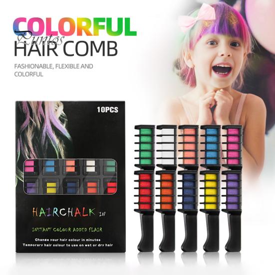 Halloween Hair Dye Comb 10Pcs Chalk 10 Colors Washable Instant Christmas Cosplay Party Disposable Temporary Coloring Safe