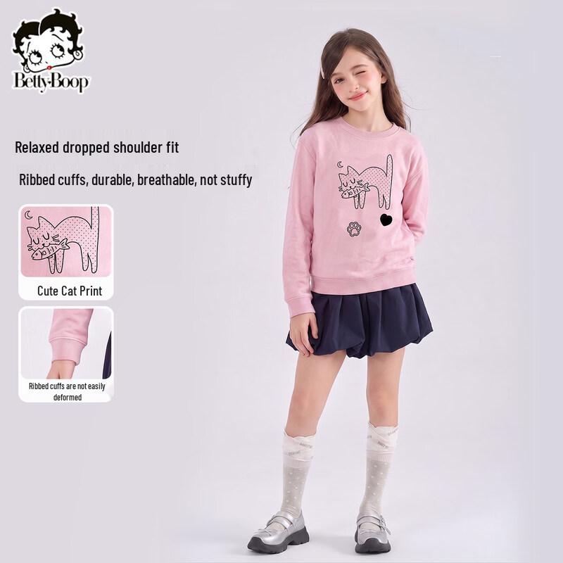 Betta Girls' Loose Crew Neck Long Sleeve Sweatshirt