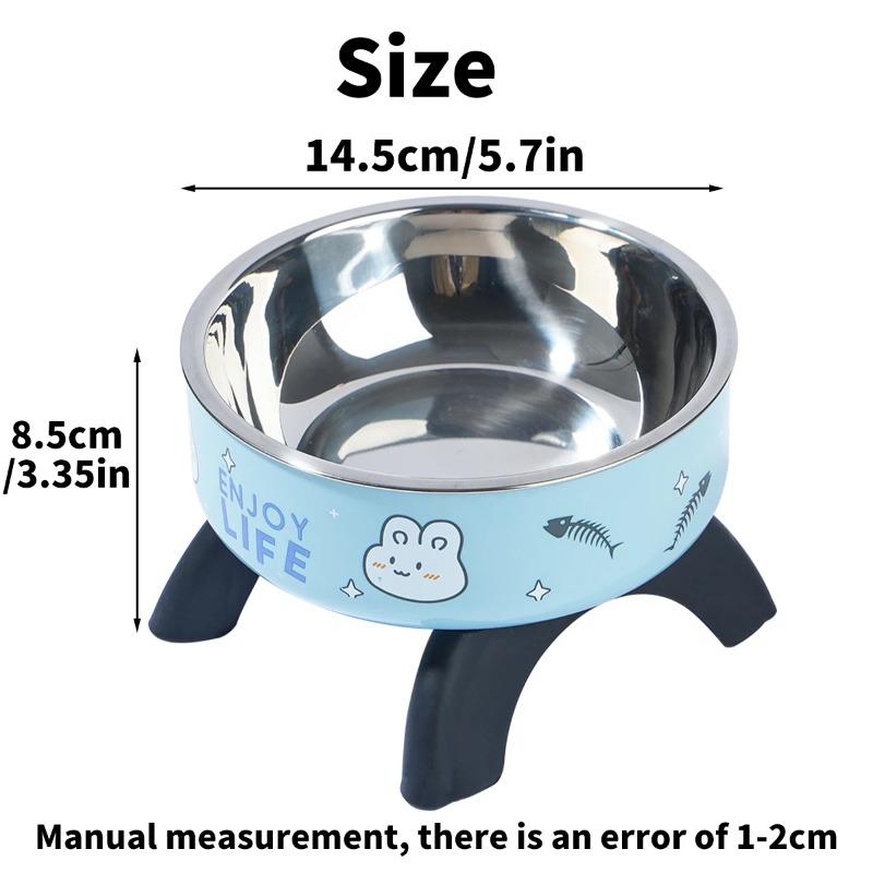 A cartoon printed high-legged pet bowl, large-capacity stainless steel dog bowl, neck-protecting cat bowl, universal fashion and