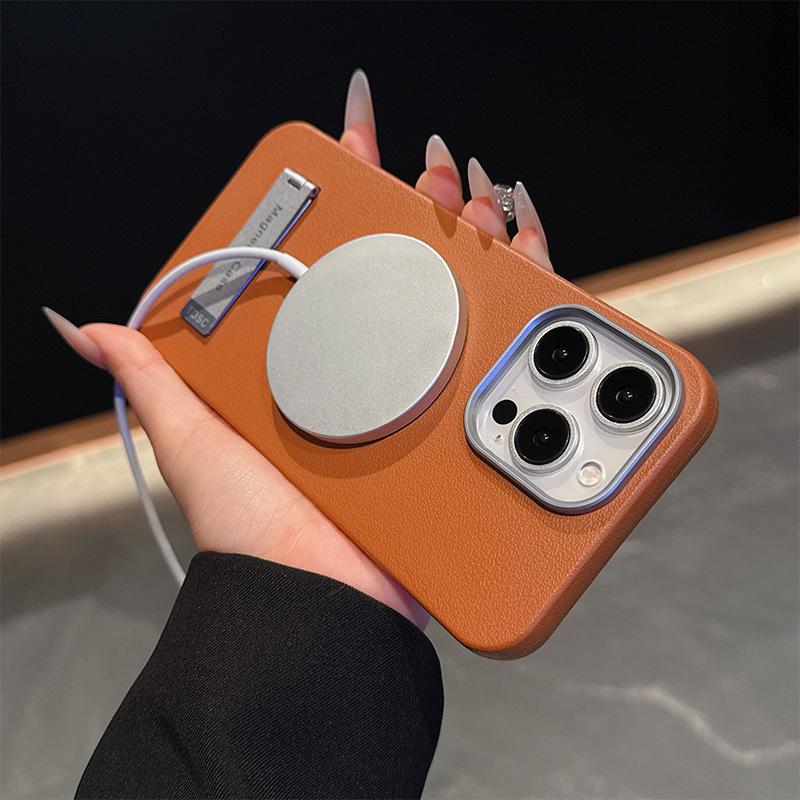 Magnetic Apple Peel Texture Phone Case with Stand for iPhone 16 Pro Max