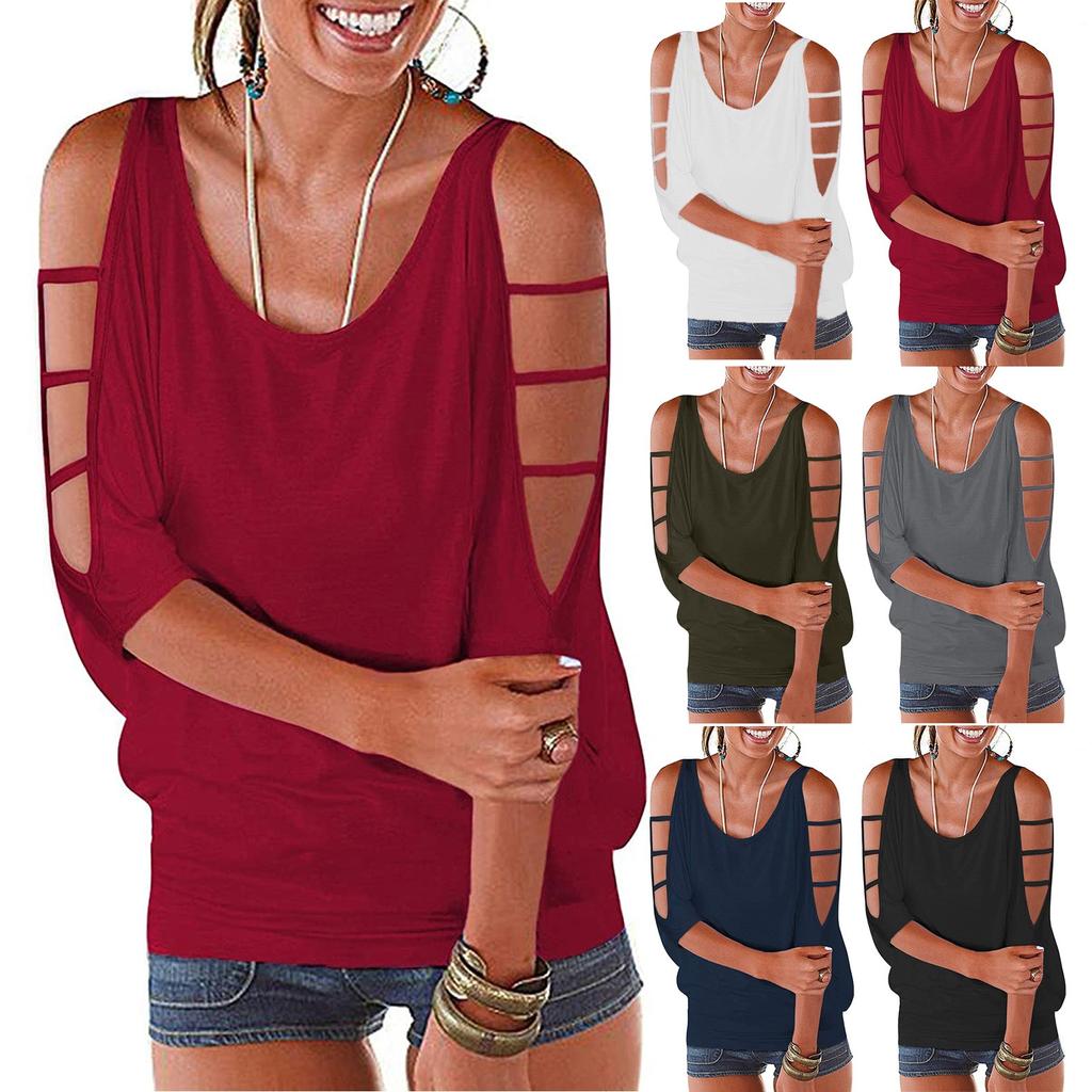 Women's Off-shoulder Top Three-quarter Sleeve Casual Sleeve T-shirt