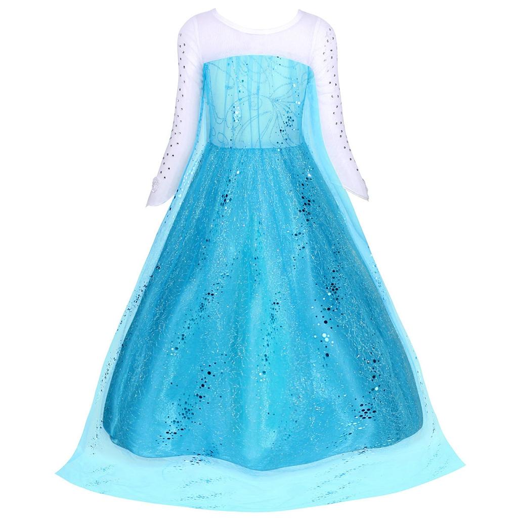 Frozen Elsa Costume Set 7-8 Years 130cm Blue + Party Accessories (Wig/Crown/Scepter/Gloves) Halloween Carnival Christmas Gift