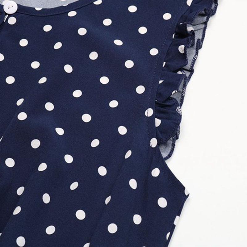Printed Crew Neck Short Sleeve Polka Dot Pleated Chic Lace Up Dress S-XL