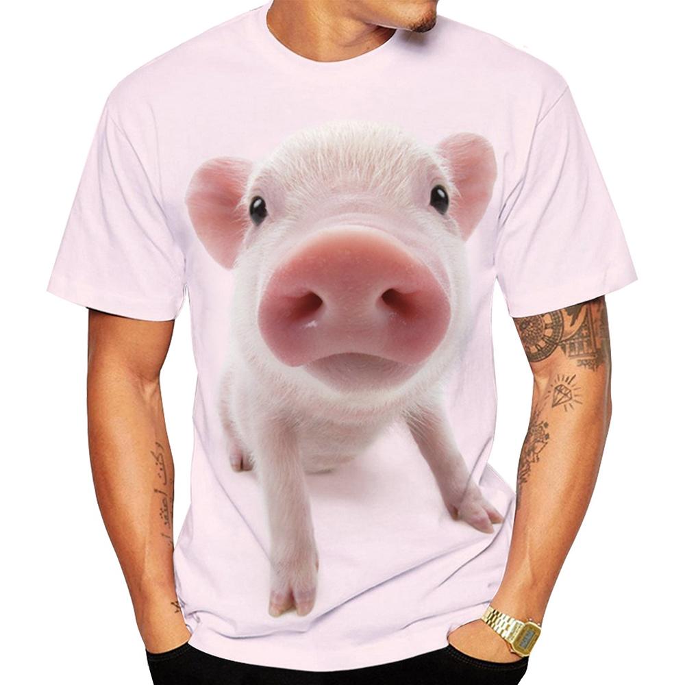 Summer Round Neck 3D Cute Pigs Print Top Fashionable Casual Short Sleeved Men's T-shirts