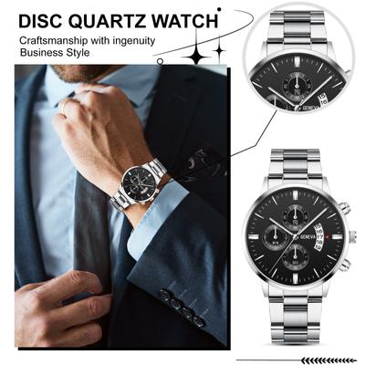 Herrenmode Edelstahluhren Datum Wasserdicht Chronograph Armbanduhren, Edelstahl Stahlband Wasserdicht Uhr