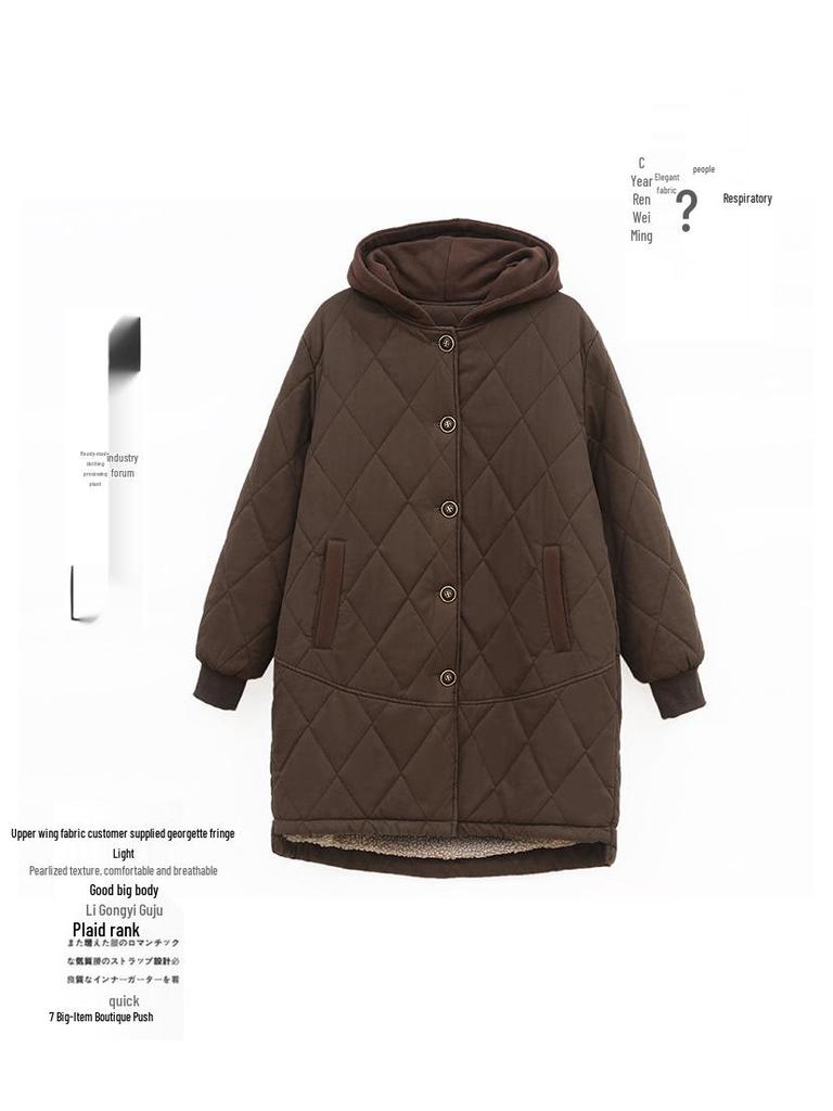 2024 Women's Mid-Length Fleece-Lined Cotton Coat - Plus Size, Loose Fit, Warm Winter Jacket for Middle-Aged Women