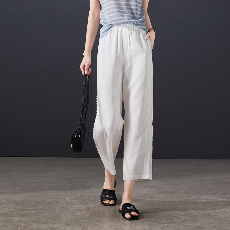SOFSIL Women s High-Waist Linen Blend Cropped Straight Pants 26/S