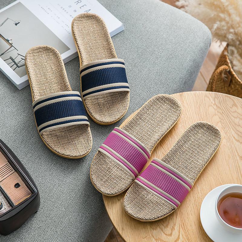 Beibeiyuan Unisex Sommer Leinen Hausschuhe - Rutschfest, Sandalen mit dicker Sohle für Zuhause