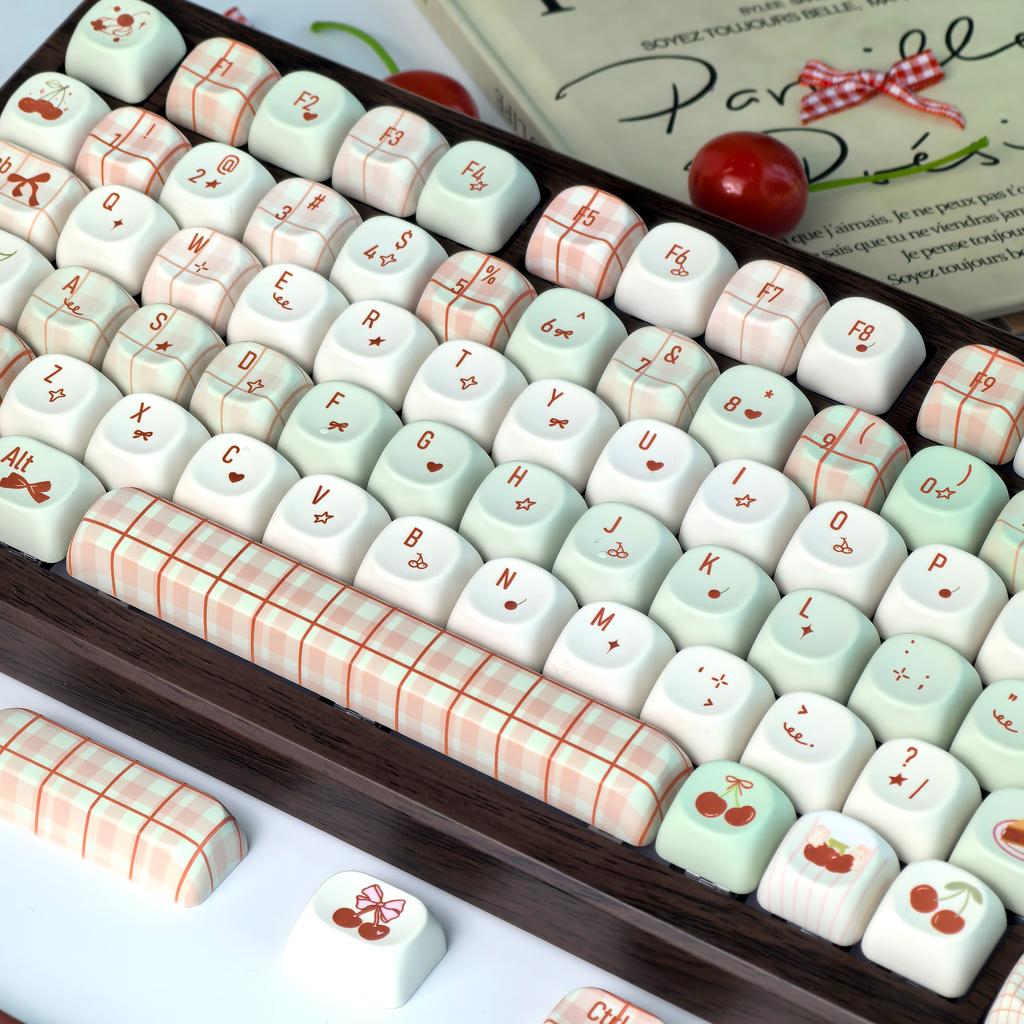MAIMOOO Keycaps Korean Russian Cute Small Cherrys Light Green White Cherry Moa Pbt  Alice Layout For Aula Keyboard Keycaps