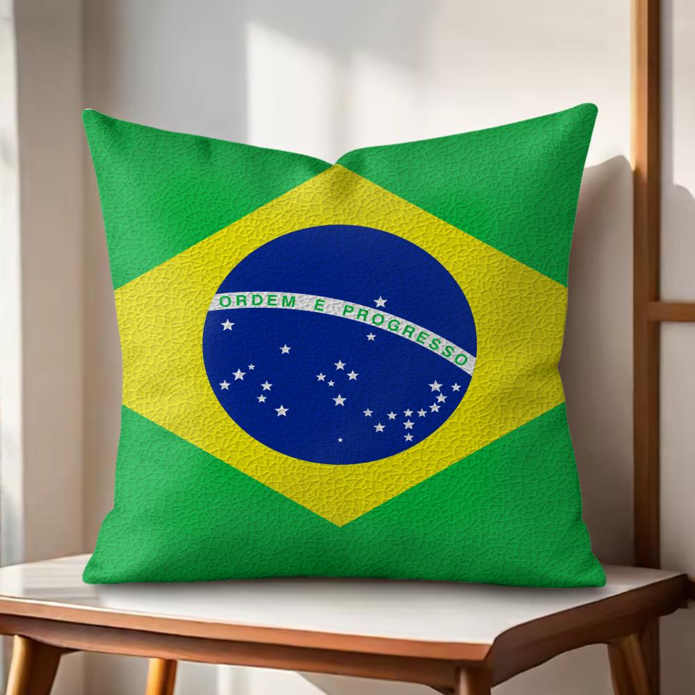 BBrazil Flag Cushion Cover Natural Linen Organic Fabric DoubleSided Printing Couch Pillow Covers Home Decor