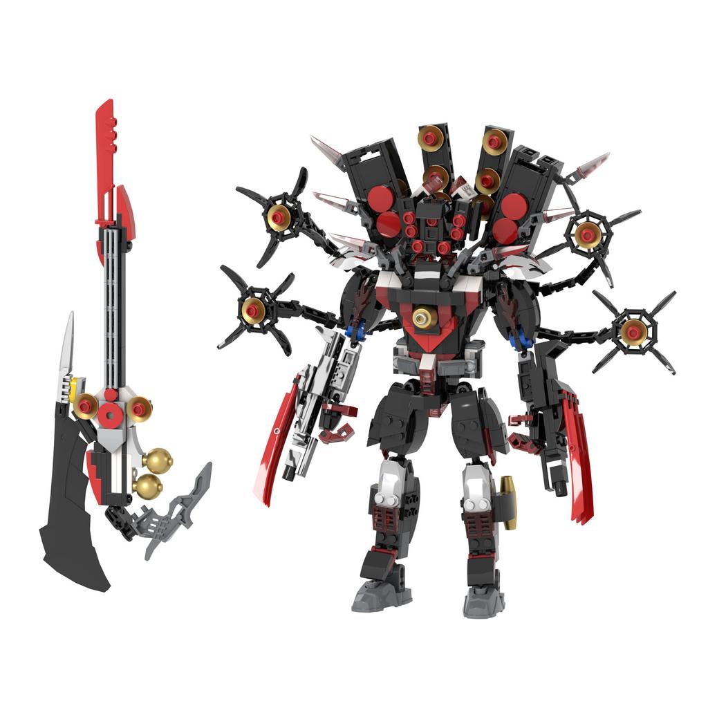 606pcs Hell Guitar Speaker Man Building Block Model Popular Video Horror Game Mech Assembly Brick Toy Gift for Toilet Fans